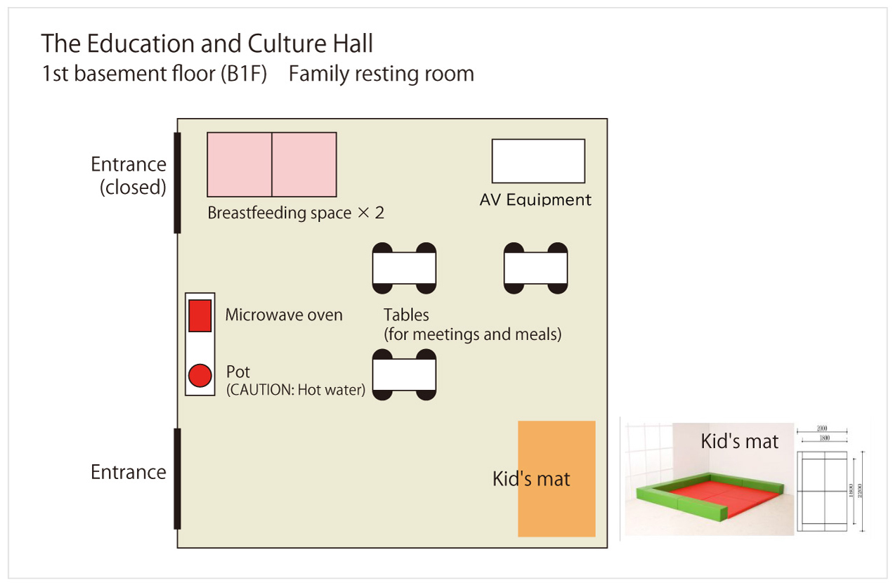 Map of the family lounge in the Education and Culture Hall, B1