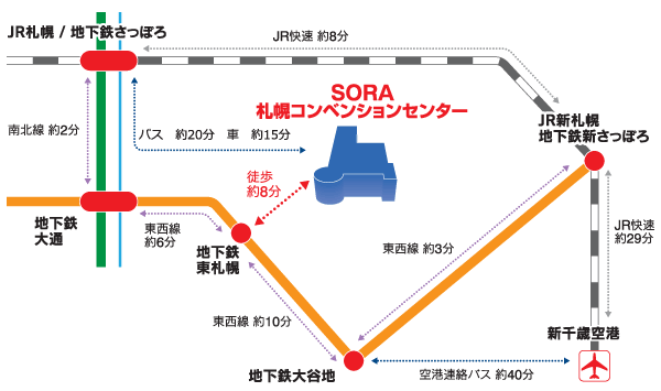 会場への地図（札幌コンベンションセンターのウェブページ掲載図）